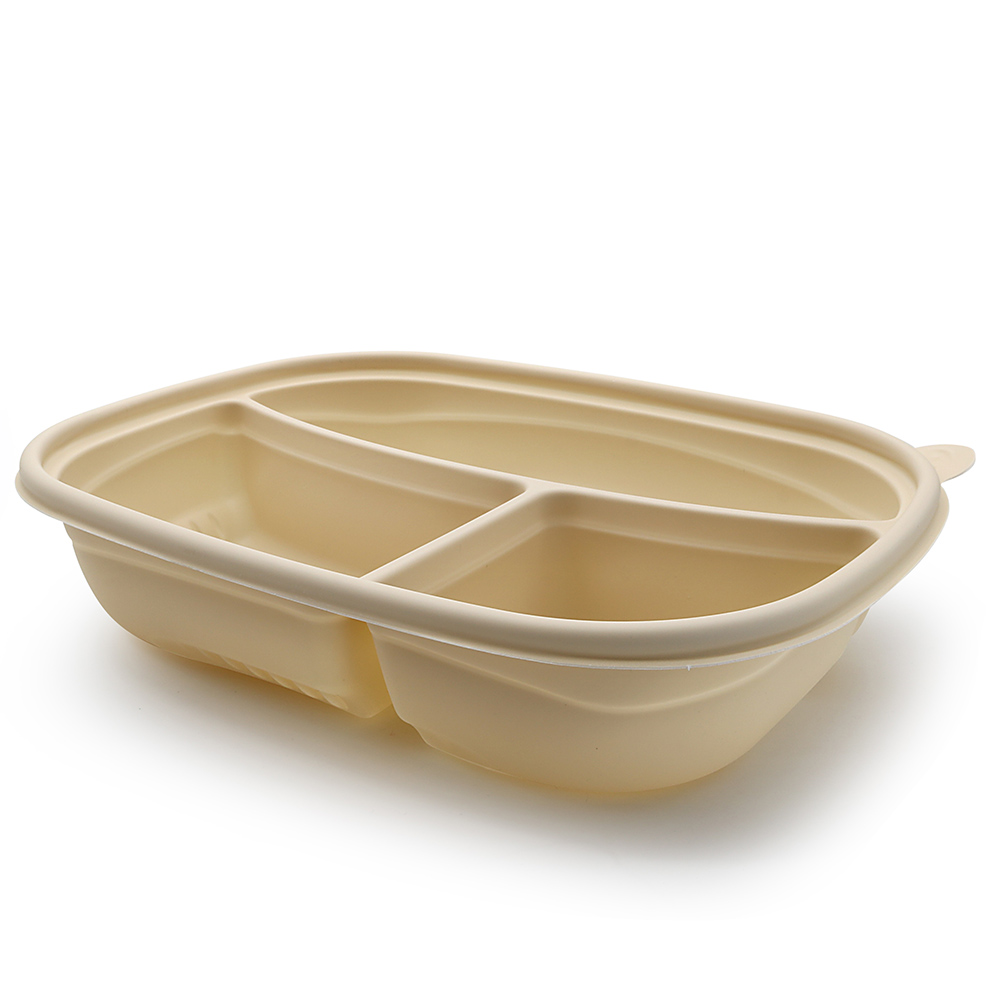 950ml 9.45"x7.13"x1.81" 62g Corn Starch 3-Comp Lunch Container Box with Lid