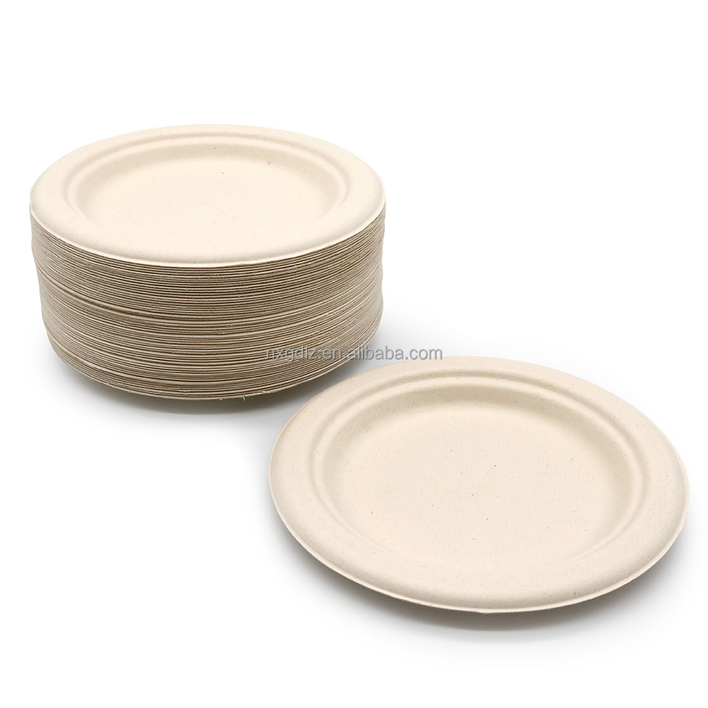 ф7xH0.6" 8.5g Bagasse Bio Compostable Disposable Plate