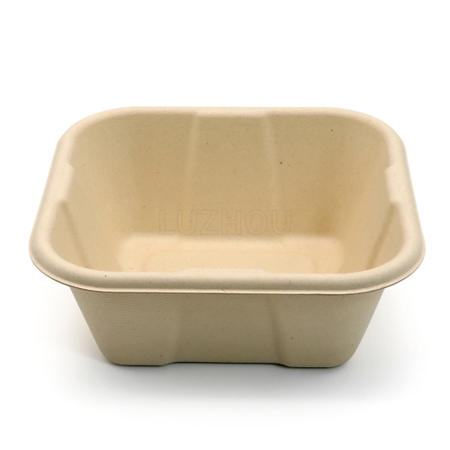 700ml 6.5"x6.5"xH2.5" 21g Squre Bagasse Compostable Disposable Takeaway Paper Bento Meal Box