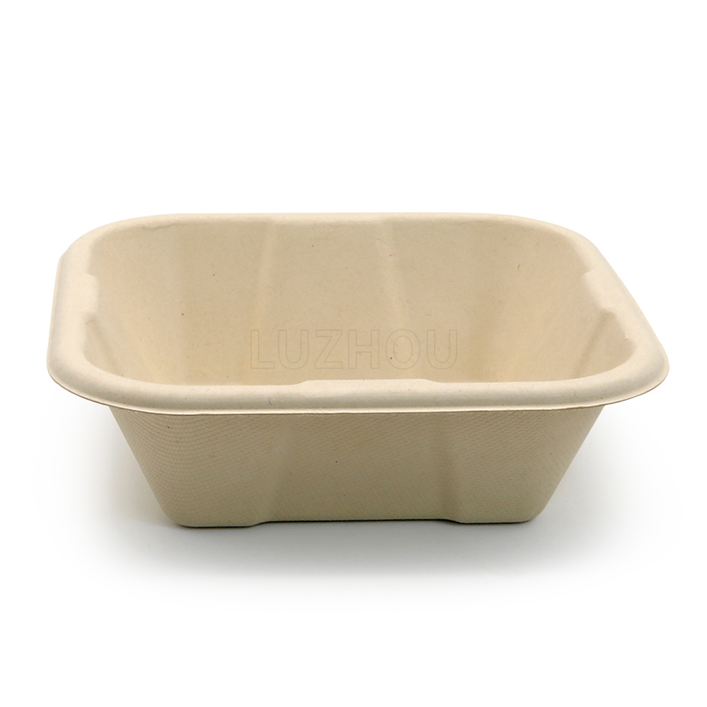500ml 6.5"x6.5"xH2" 19g Square Bagasse Compostable Paper To Go Food Containers