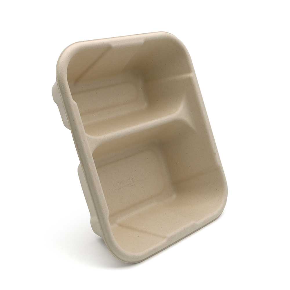 8.5"x7.3"xH2.5" 34g 2-Comp Bagasse Compostable Disposable To Go Trays for Food Packing