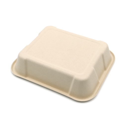 8.5"x7.3"xH1.8" 24g Bagasse Compostable Party Meal Tray Container with Lid