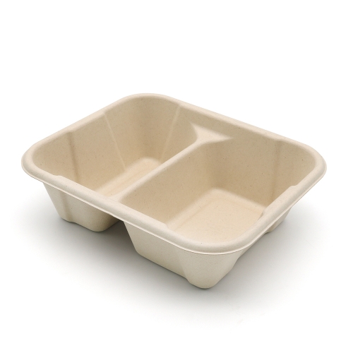 8.5"x7.3"xH2.5" 34g 2-Comp Bagasse Compostable Disposable To Go Trays for Food Packing