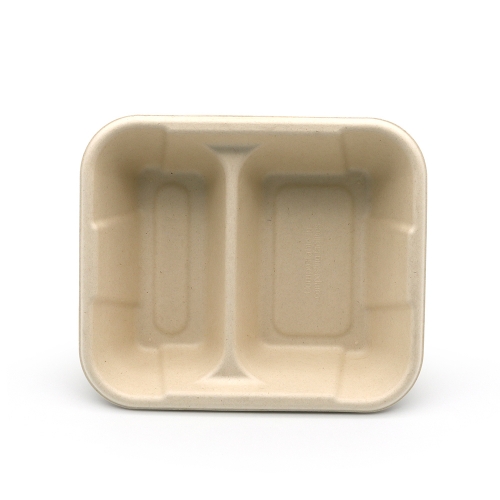 8.5"x7.3"xH2.5" 34g 2-Comp Bagasse Compostable Disposable To Go Trays for Food Packing
