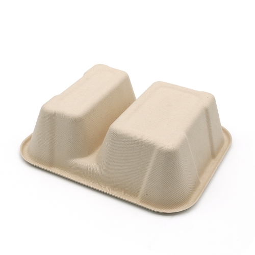 8.5"x7.3"xH2.5" 34g 2-Comp Bagasse Compostable Disposable To Go Trays for Food Packing