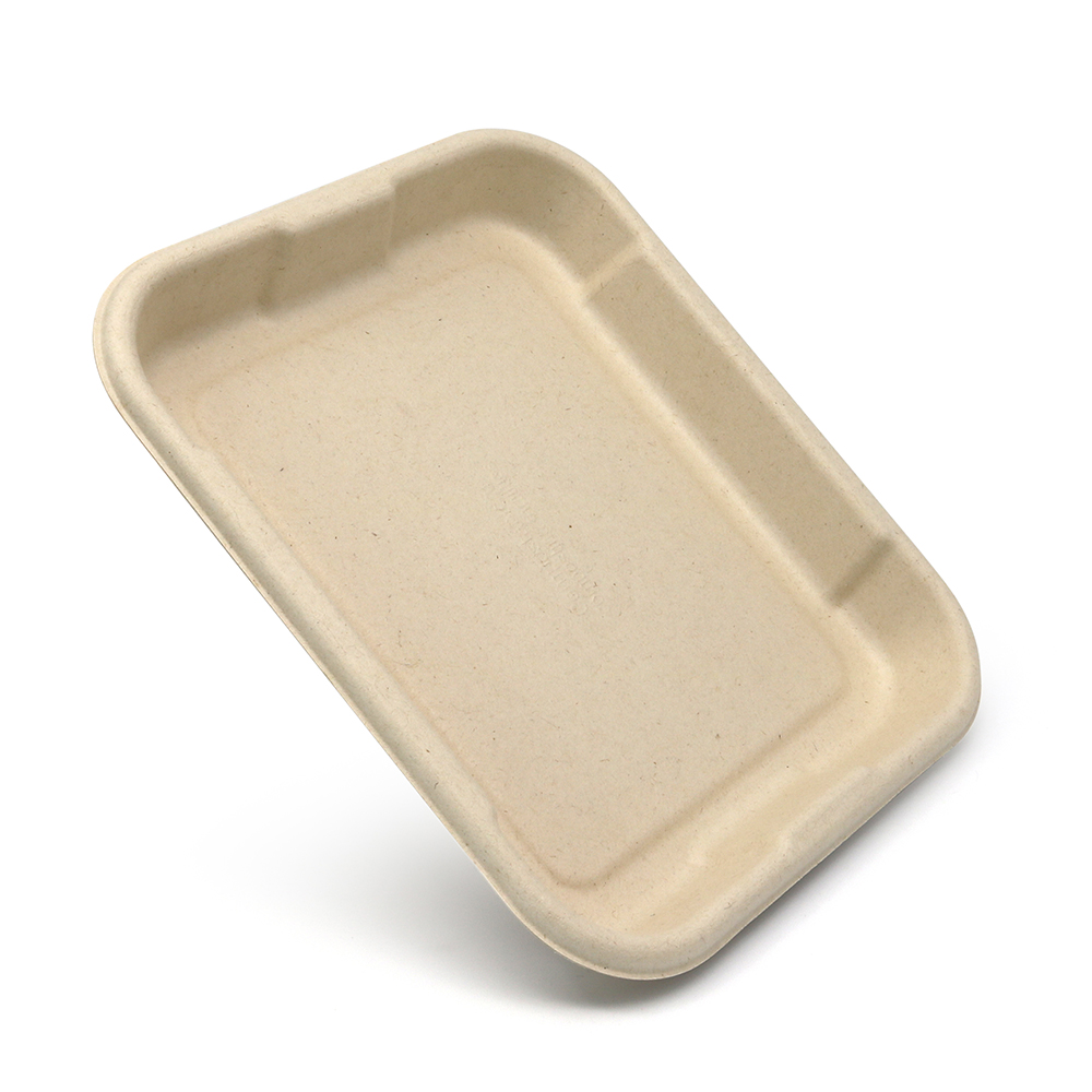 8.5"x7.3"xH1" 22g Bagasse Compostable Fish and Chip Tray