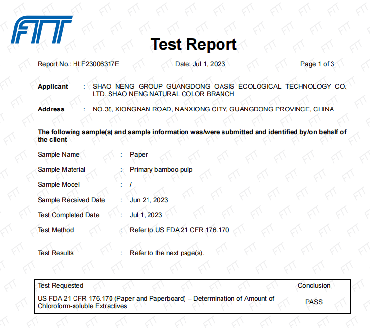 [Nanxiong Production Base] FDA 21 CER 176.170 - Bamboo Pulp - HLF23006317E