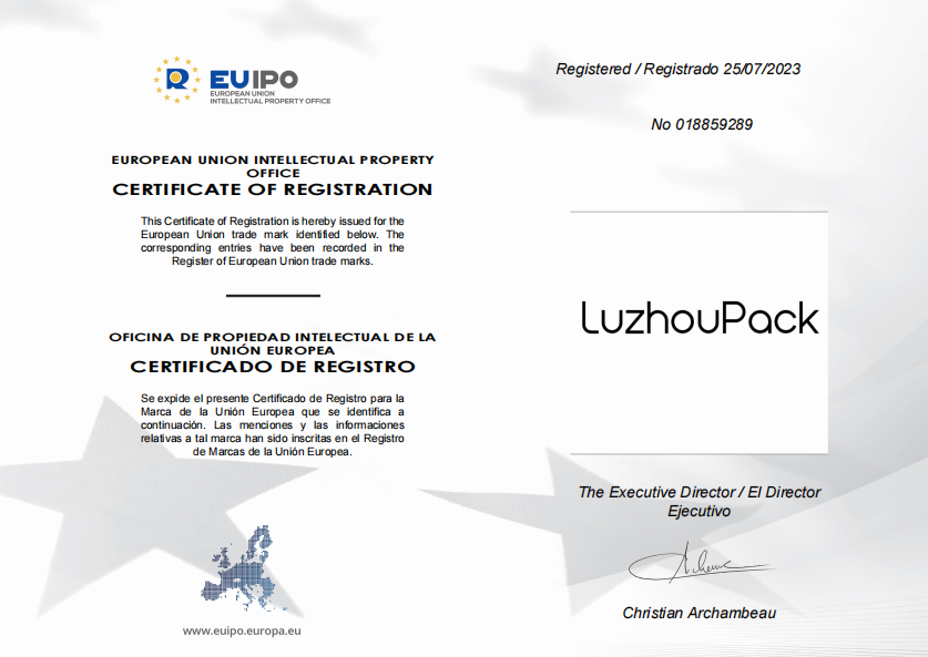 Trade Mark Certification of Registration by European Union Intellectual Property Office (EUIPO) - 018859289