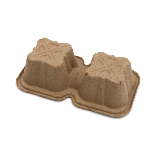 2-Cup 7.68"x4.25"x2.09" 20g±2 Molded Pulp Disposable Drink Cup Carrier for Parties