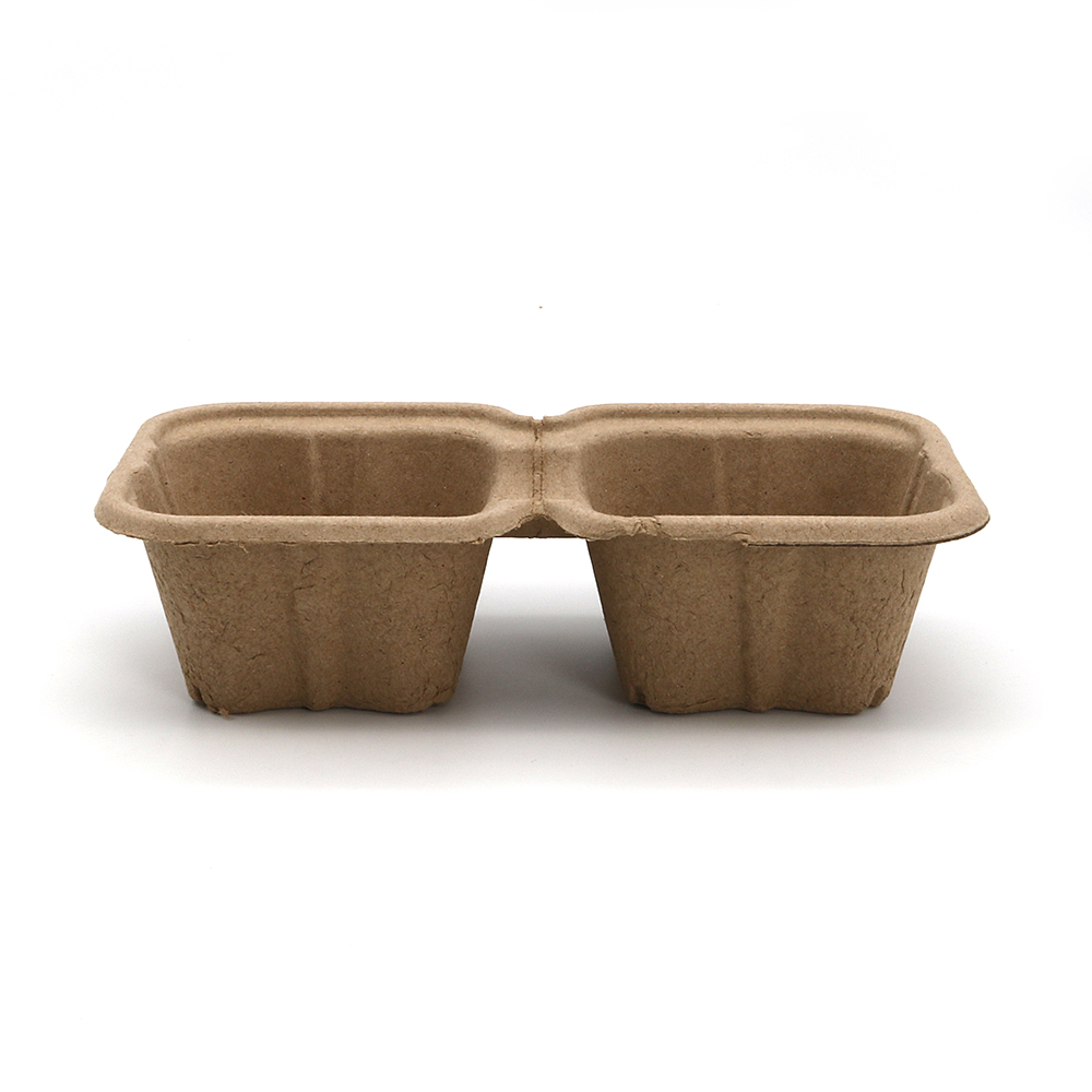 2-Cup 7.68"x4.25"x2.09" 20g±2 Molded Pulp Disposable Drink Cup Carrier for Parties