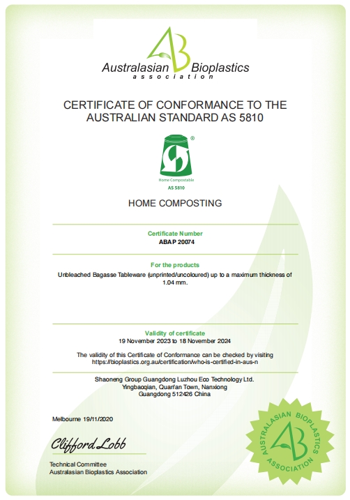 HOME COMPOSTING AS 5810 by Australasian Bioplastics Association - Unbleached Tableware - ABAP-20074