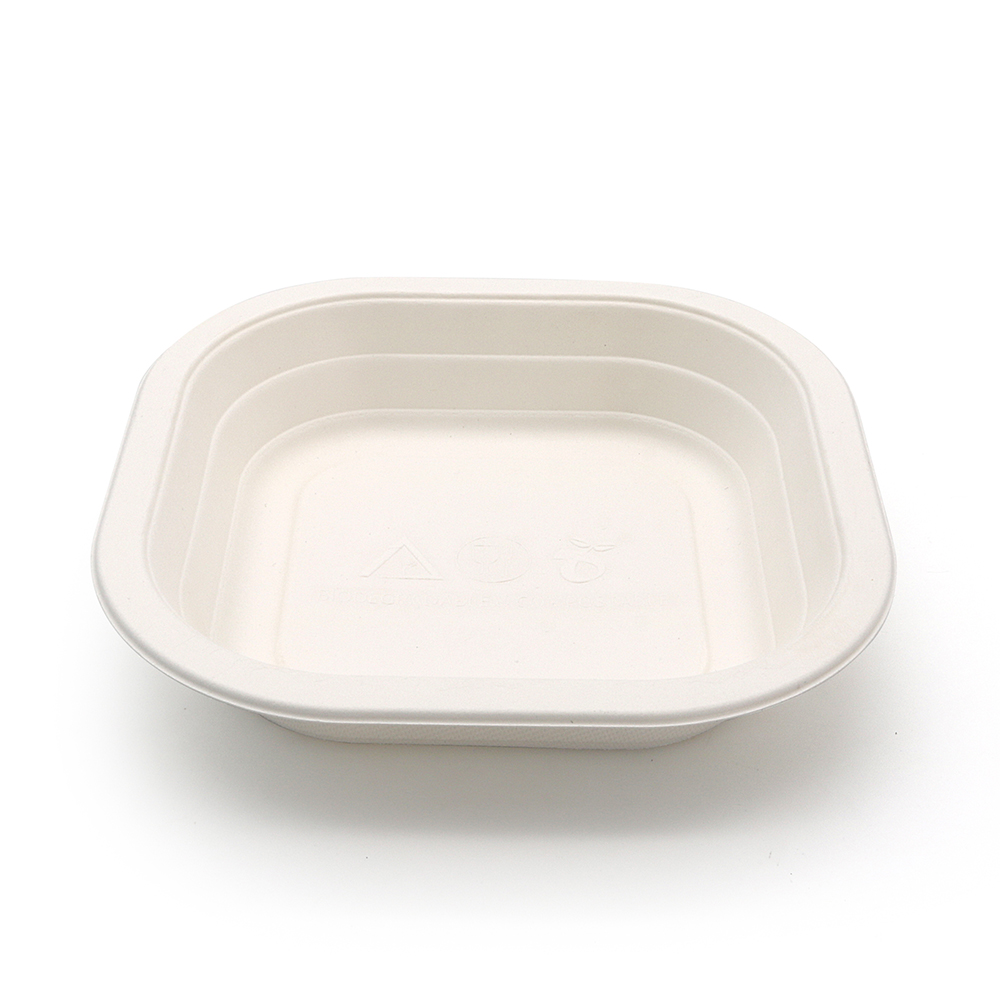 580ml 20oz 6.93"x6.93"xH1.54" 13g Bagasse Compostable Disposable Meal Trays for Supermarket