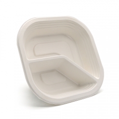 580ml 20oz 6.93"x6.93"xH1.54" 13g 2-Comp Bagasse Biodegradable Compostable Disposable Food Tray