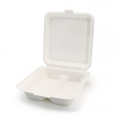 850ml 7.56"x8.27"xH2.36" (Fold Size) 30g 2-Comp Bagasse Compostable Eco Friendly Sandwich Packaging To Go Container