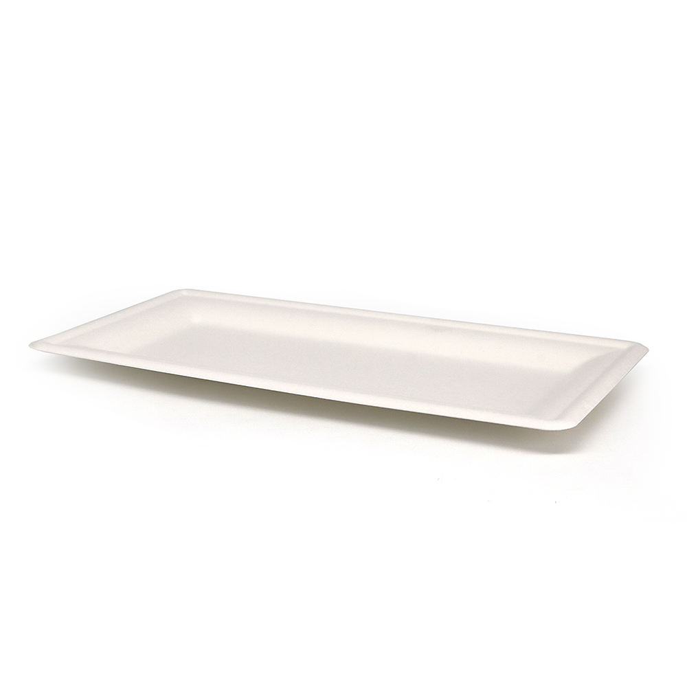 8.6"x3.5"x0.8" 10g Bagasse Compostable Sushi Serving Platter Tray