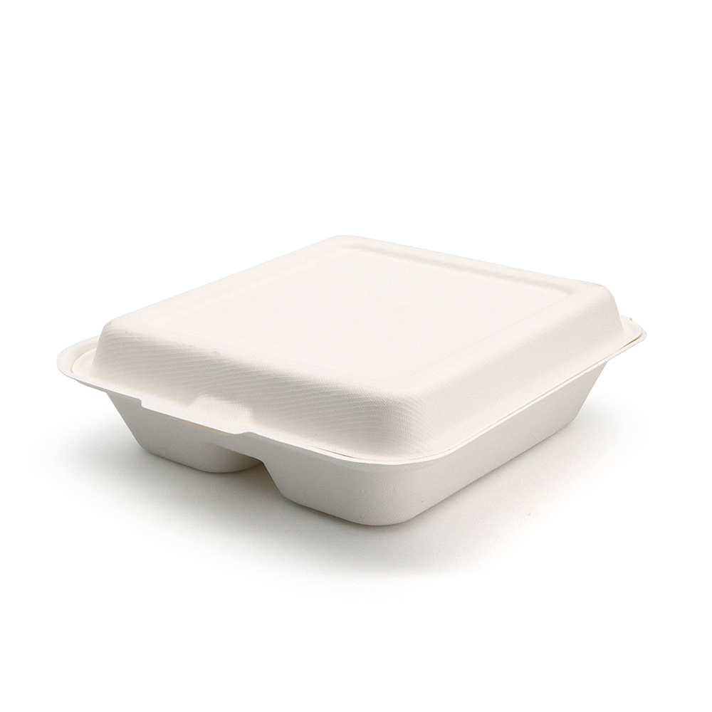 850ml 7.56x8.27xH2.36" (Fold Size) 30g 2-Comp Bagasse Compostable Eco Friendly Sandwich Packaging To Go Container