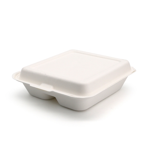 850ml 7.56"x8.27"xH2.36" (Fold Size) 30g 2-Comp Bagasse Compostable Eco Friendly Sandwich Packaging To Go Container