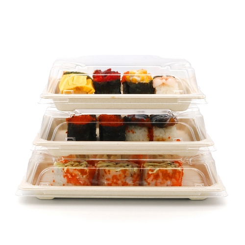 8.4"x5.3"x0.8" 14g Bagasse Compostable Fancy Big Sushi Tray