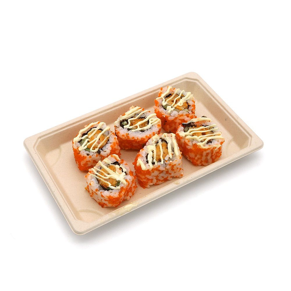8.4"x5.3"x0.8" 14g Bagasse Compostable Fancy Big Sushi Tray