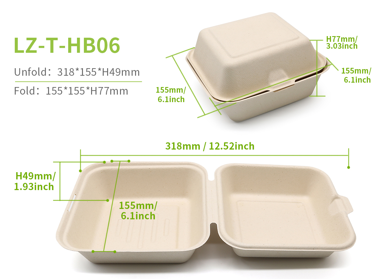 Biodegradable Bagasse Food Containers Clamshell Takeaway Boxes Burger Boxes