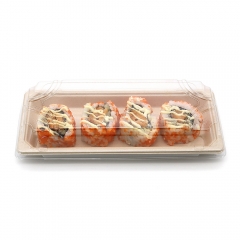 8.6"x3.5"x0.8" 10g Bagasse Compostable Long Bagasse Sushi Tray for Restaurant Takeaway