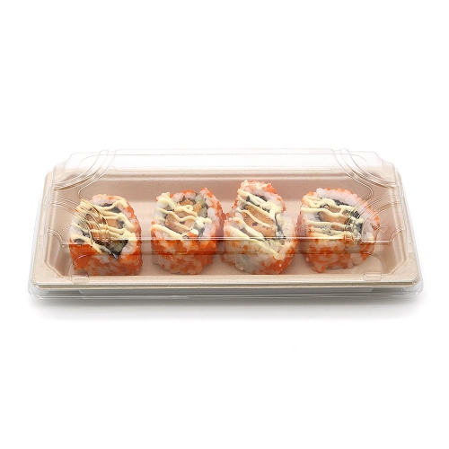 8.6"x3.5"x0.8" 10g Bagasse Compostable Long Bagasse Sushi Tray for Restaurant Takeaway