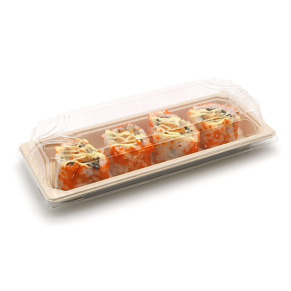 8.6"x3.5"x0.8" 10g Bagasse Compostable Long Bagasse Sushi Tray for Restaurant Takeaway