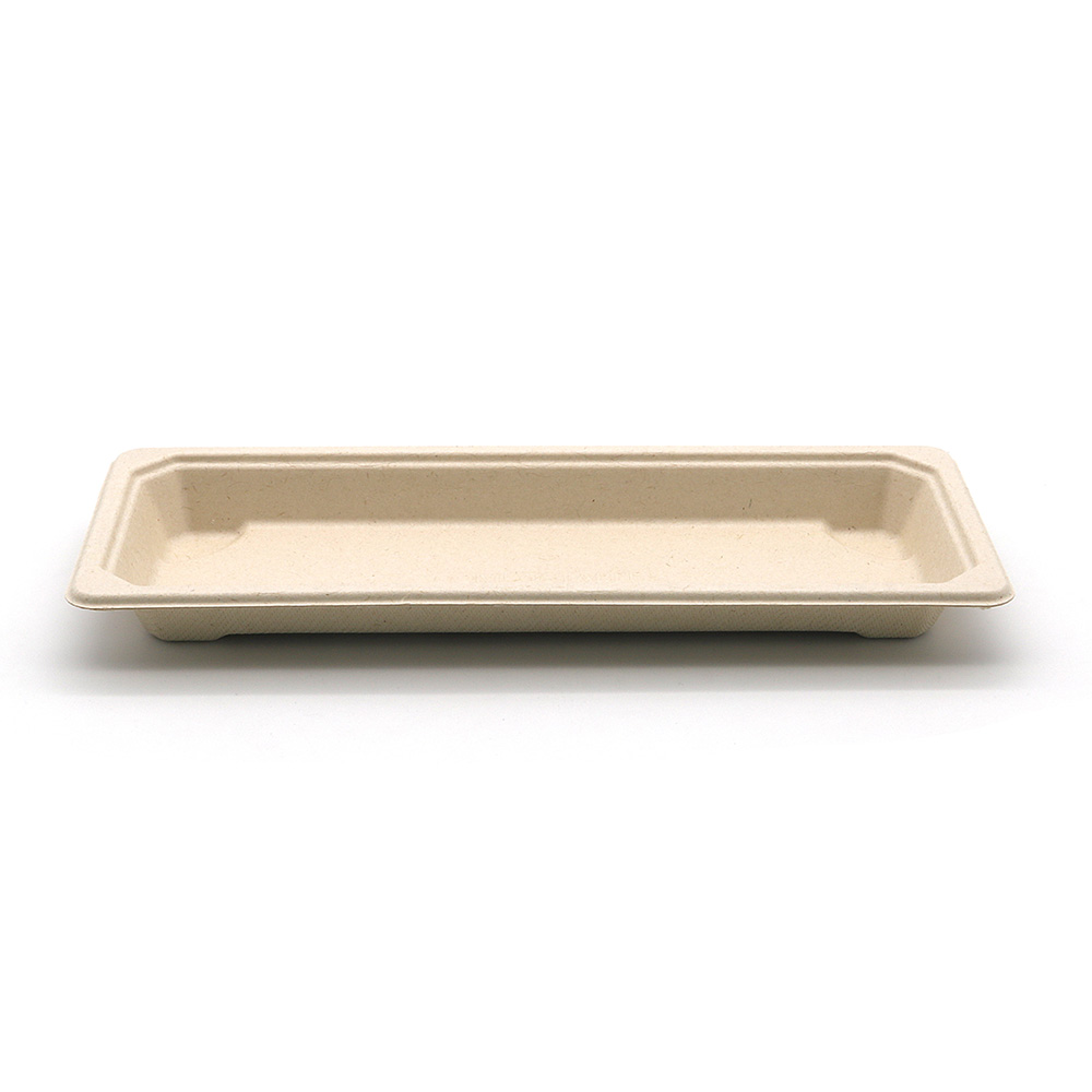 8.6"x3.5"x0.8" 10g Bagasse Compostable Long Bagasse Sushi Tray for Restaurant Takeaway