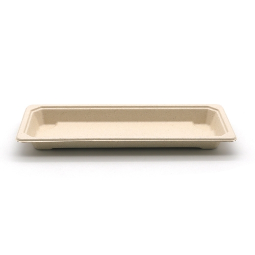 8.6"x3.5"x0.8" 10g Bagasse Compostable Long Bagasse Sushi Tray for Restaurant Takeaway