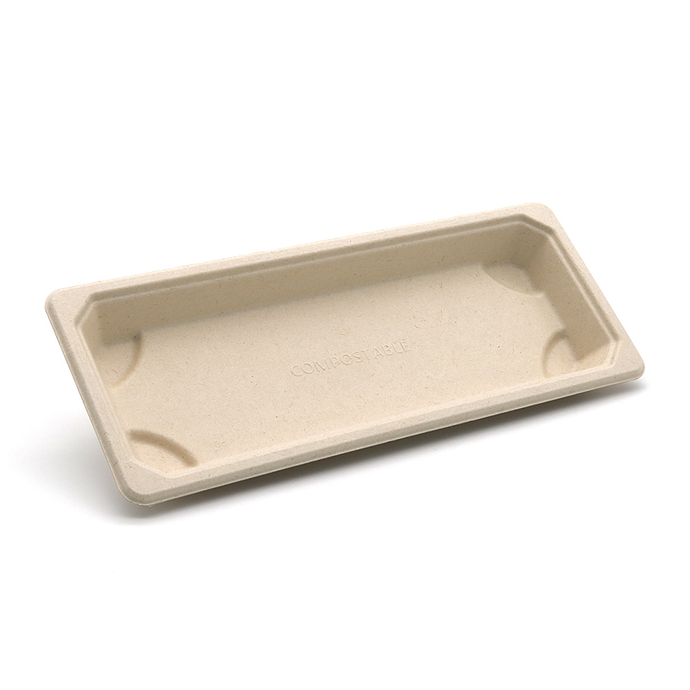 8.6"x3.5"x0.8" 10g Bagasse Compostable Long Bagasse Sushi Tray for Restaurant Takeaway