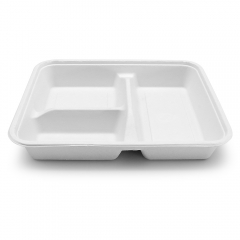 3cp 9.29"x7.87"xH1.50" 22g Bagasse Compostable Lunch Tray with Lid