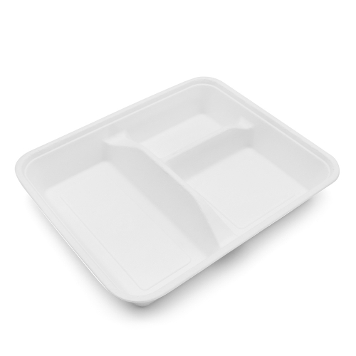 3cp 9.29"x7.87"xH1.50" 22g Bagasse Compostable Lunch Tray with Lid