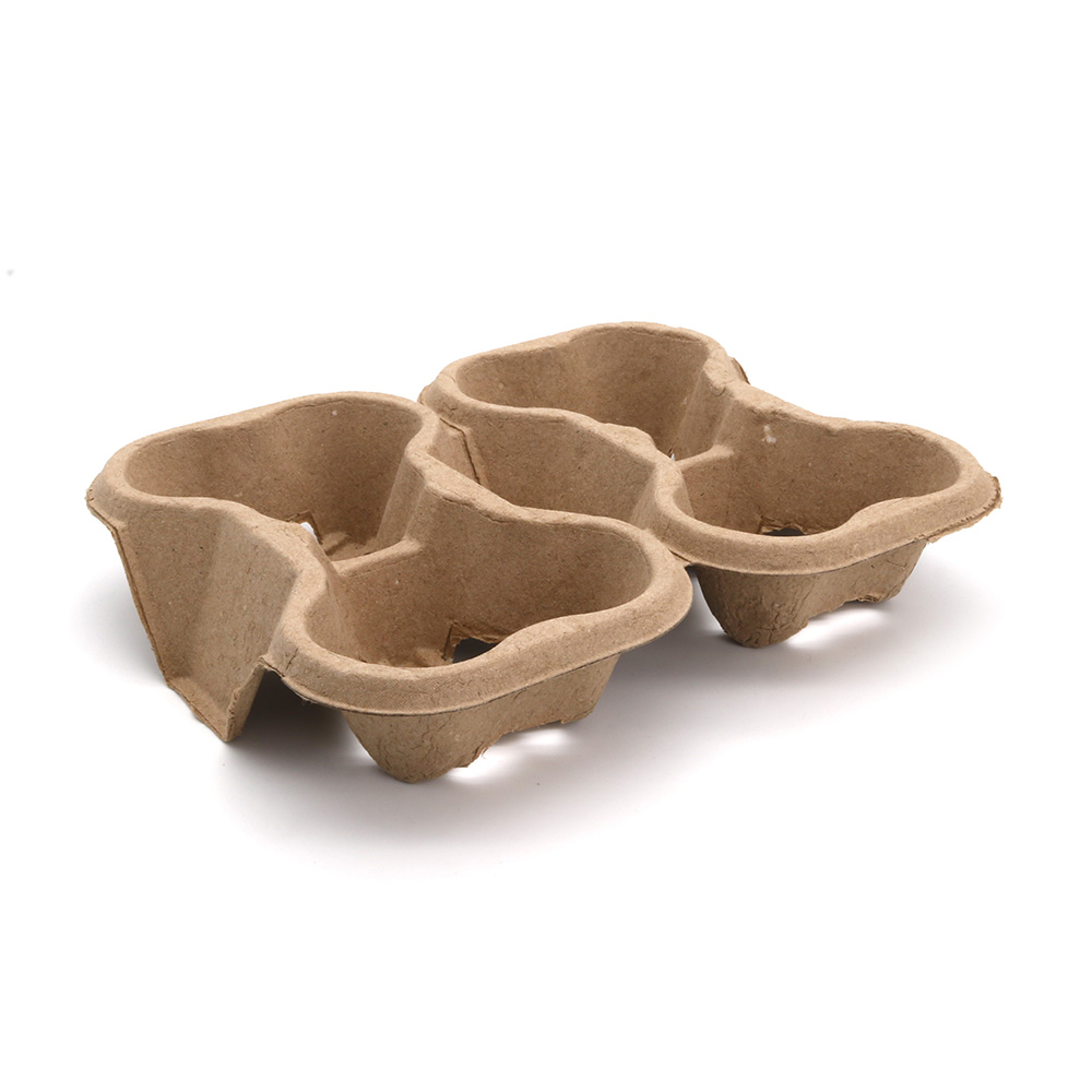 4-Cup 8.98"x7.36"x1.77" 38g Molded Pulp Beach Coffee Cup Carrier for Outdoor