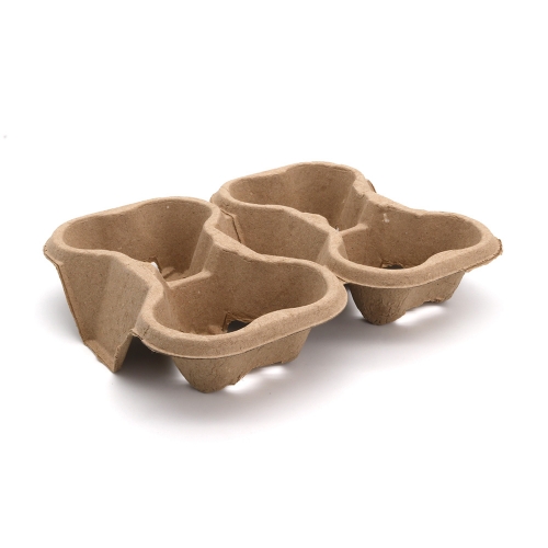 4-Cup 8.98"x7.36"x1.77" 38g Molded Pulp Beach Coffee Cup Carrier for Outdoor