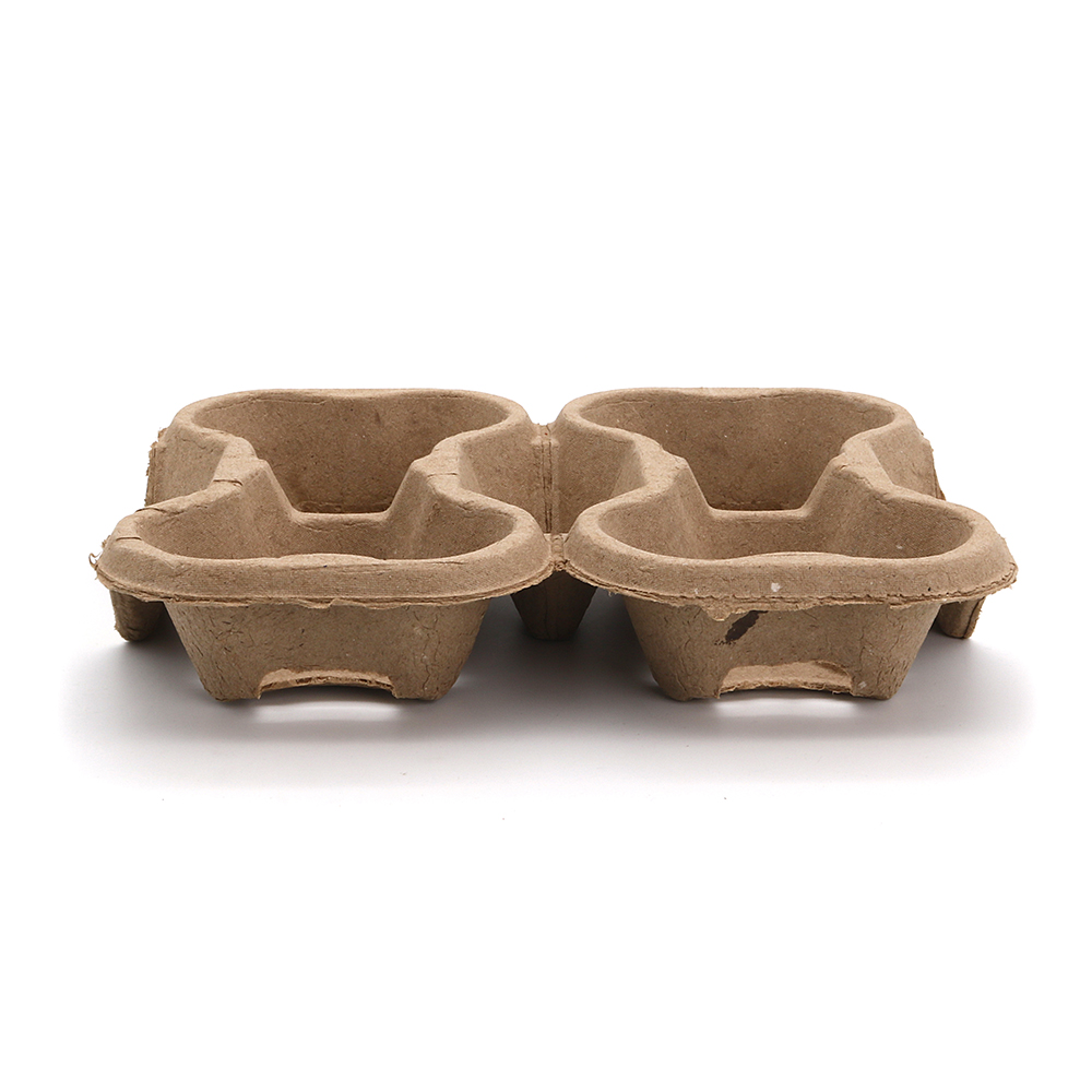 4-Cup 8.98"x7.36"x1.77" 38g Molded Pulp Beach Coffee Cup Carrier for Outdoor