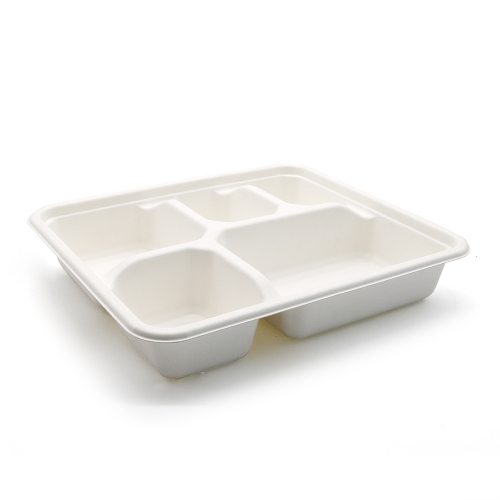 5-Comp 9.76"x8.74"xH1.65" 73g Bagasse Compostable Large Lunch Packaging Tray with Lid