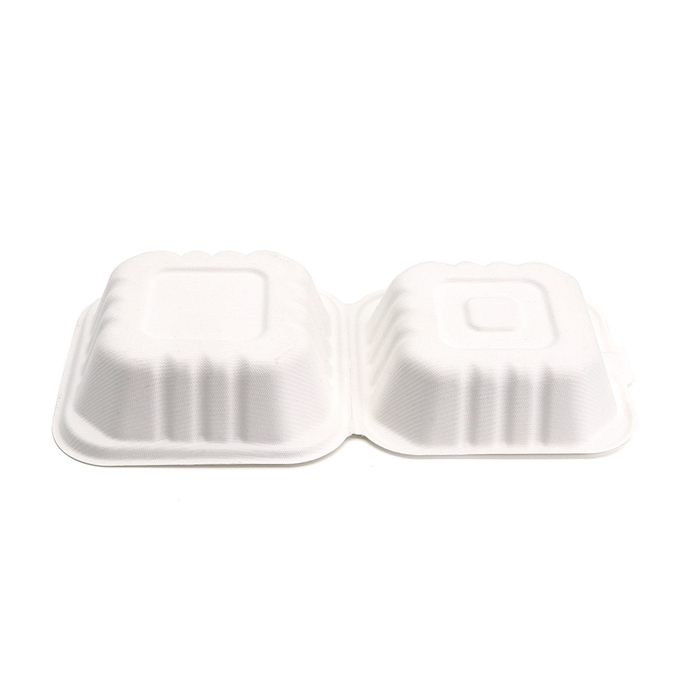 350ml 5"x5"xH2.76" (Fold) 13.5g Bagasse Biodegradable Compostable Vegware Hamburger Box