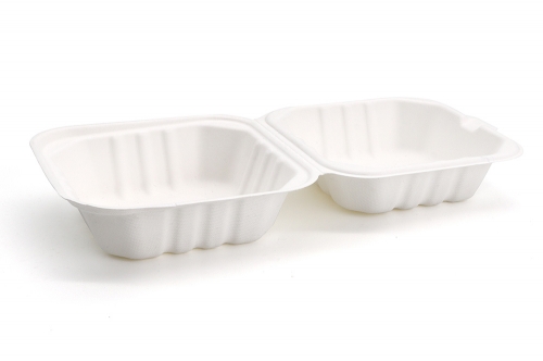 350ml 5"x5"xH2.76" (Fold) 13.5g Bagasse Biodegradable Compostable Vegware Hamburger Box