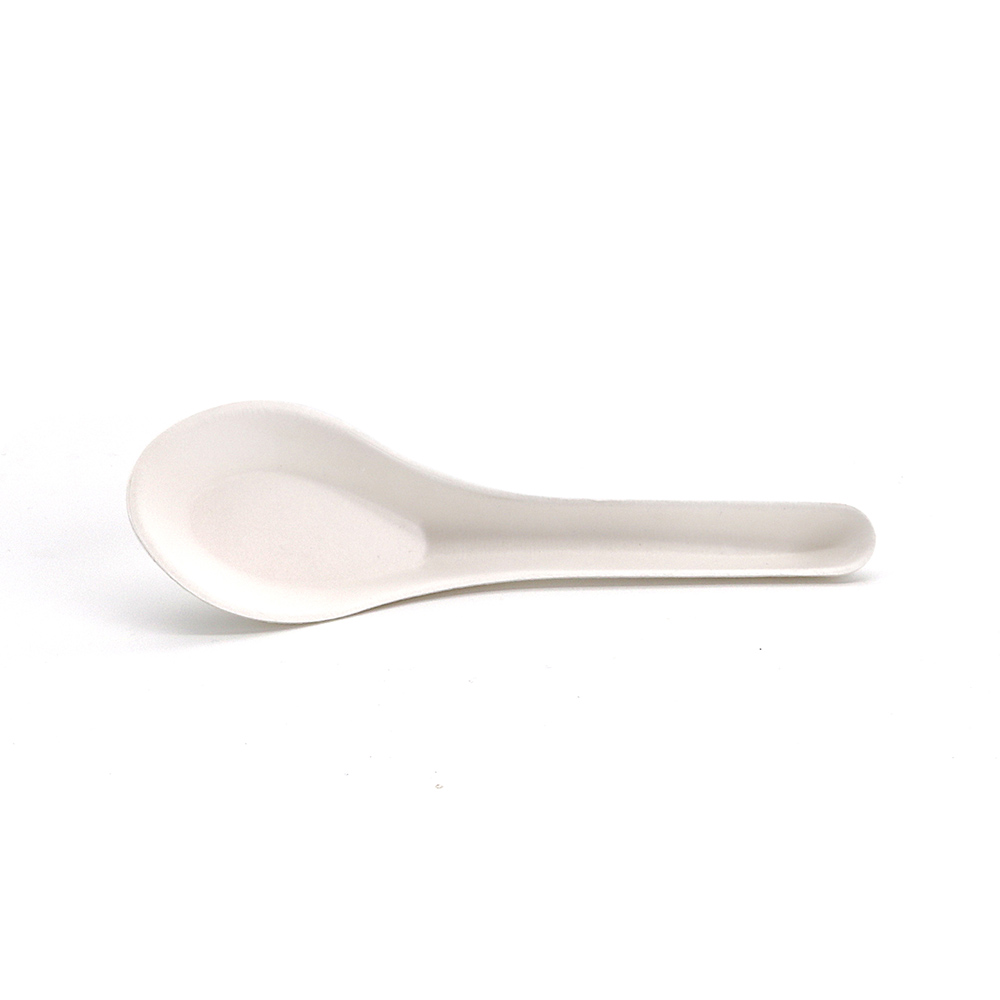 4.72" 2.5g Heavy-Duty Bagasse Biodegradable Compostable Disposable Paper Asian Spoon for Soup