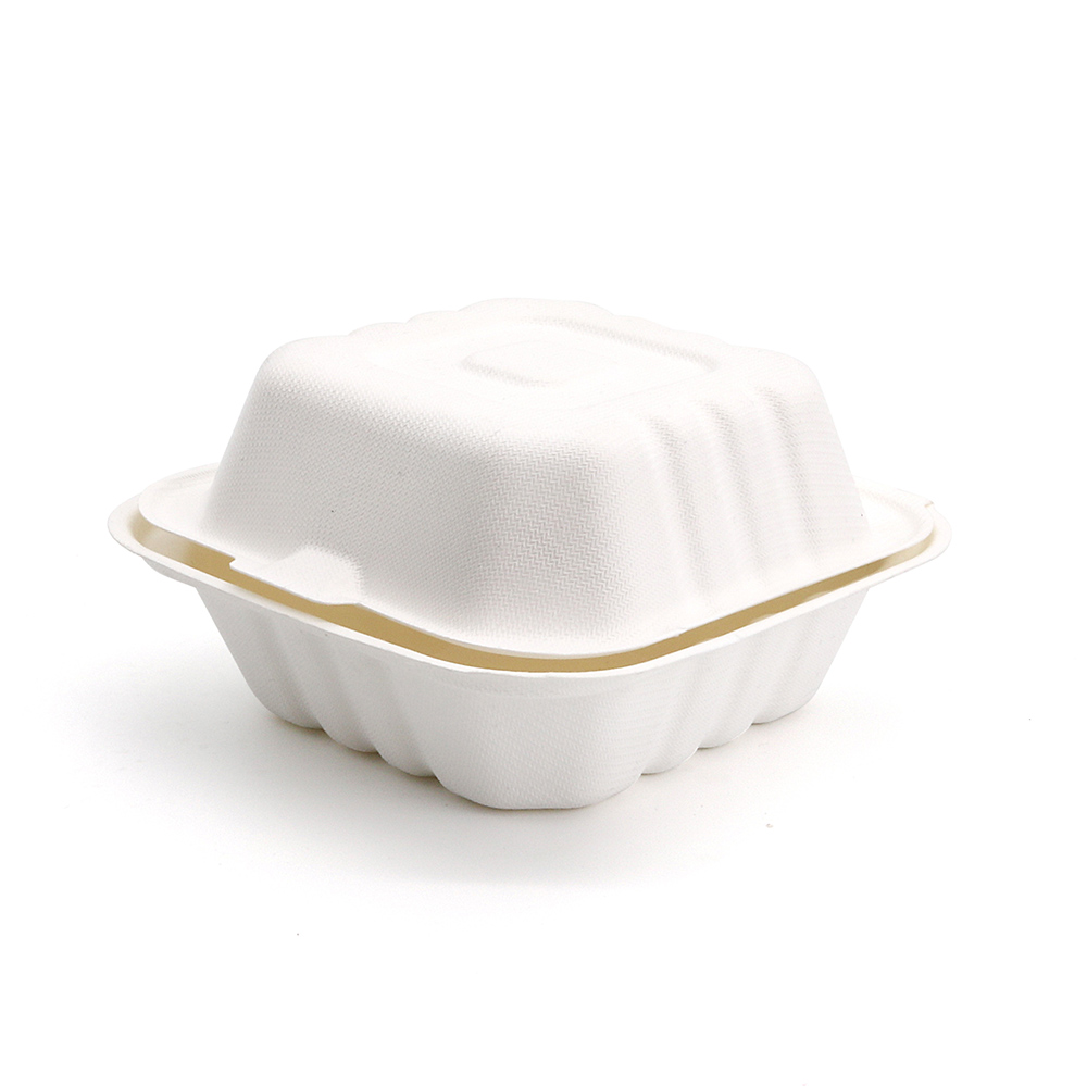 350ml 5"x5"xH2.76" (Fold) 13.5g Bagasse Biodegradable Compostable Vegware Hamburger Box