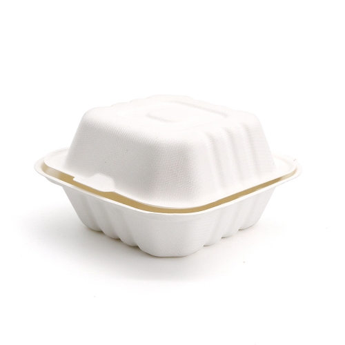 350ml 5"x5"xH2.76" (Fold) 13.5g Bagasse Biodegradable Compostable Vegware Hamburger Box