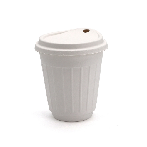 12 oz 3.82"x3.54" 10±1g Vertical Stripes Bagasse Compostable Disposable Cup