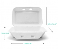 700ml 8.66x5.51xH2.95" (Fold) 36g Bagasse Compostable Eco Friendly Clamshell To Go Container Box