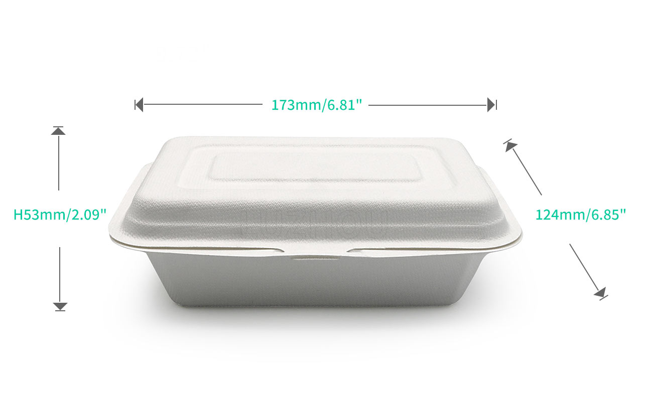 450ml 6.81"x4.88"xH2.09" (Fold) 15g Bagasse Compostable Eco Friendly Small To Go Food Box