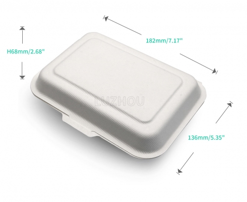 600ml 7.17x5.35xH2.68" (Fold) 20g Bagasse Compostable Takeaway Small Disposable Food Box