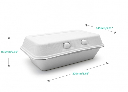 700ml 8.66x5.51xH2.95" (Fold) 36g Bagasse Compostable Eco Friendly Clamshell To Go Container Box