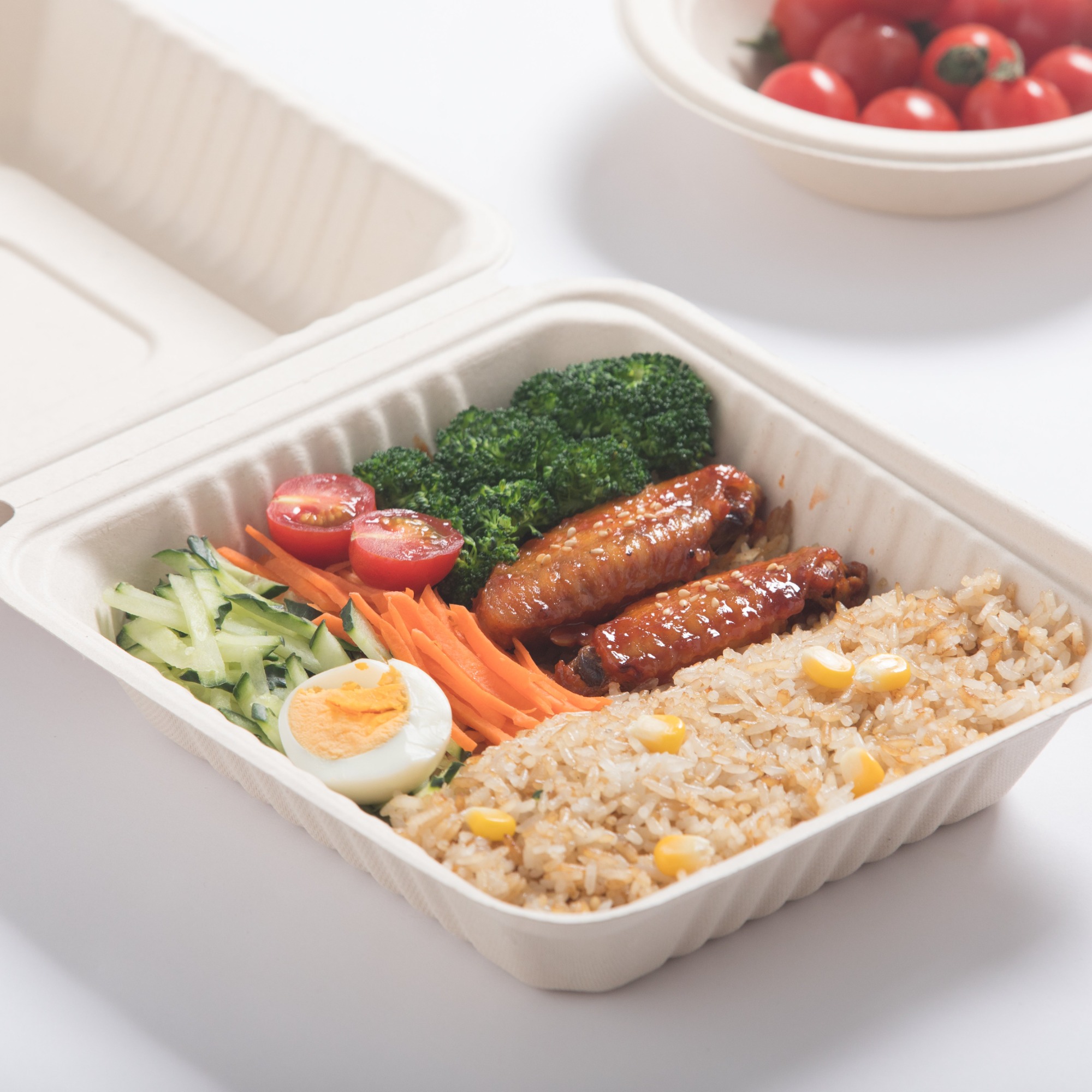 1500ml 8.98"x8.98"xH2.99" (Fold) 42g Bagasse Compostable Eco Friendly Paper Food Box