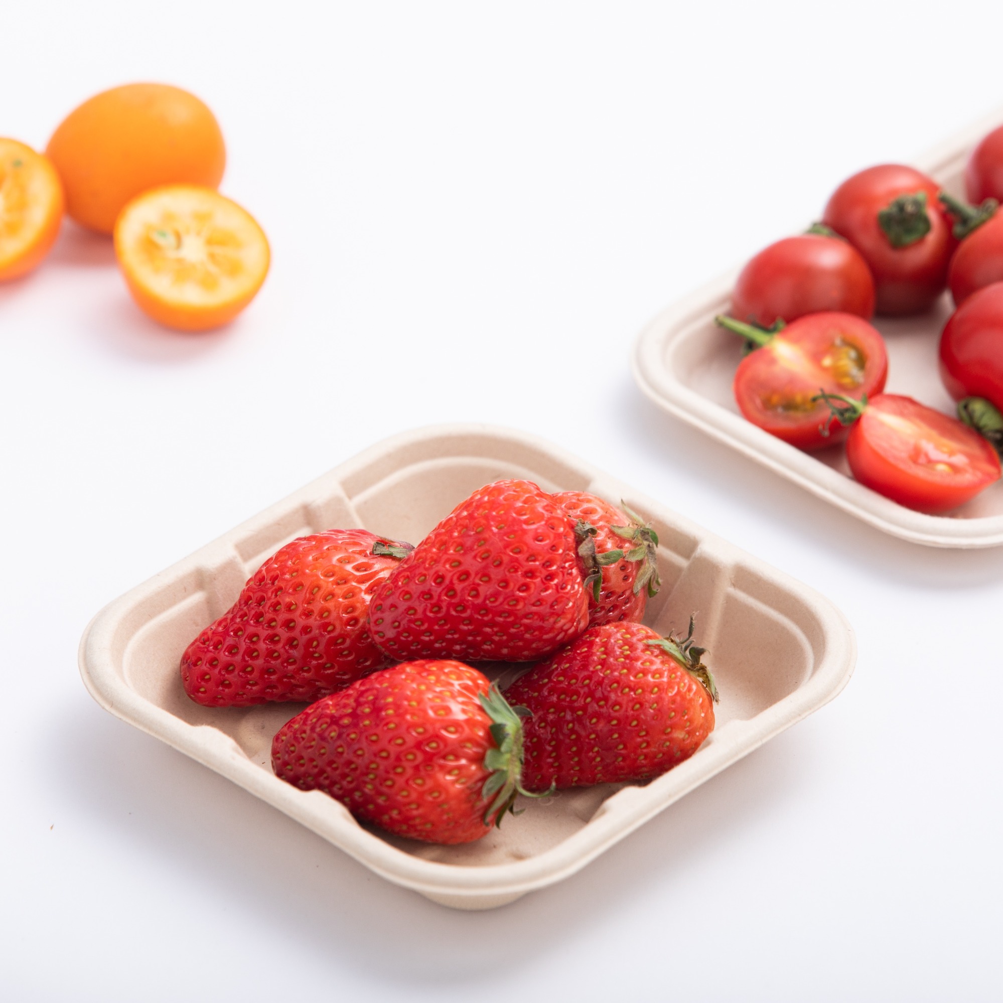 6"x5.7"x1.3" Bagasse Compostable Platter Tray for Fresh Fruit Vegetable