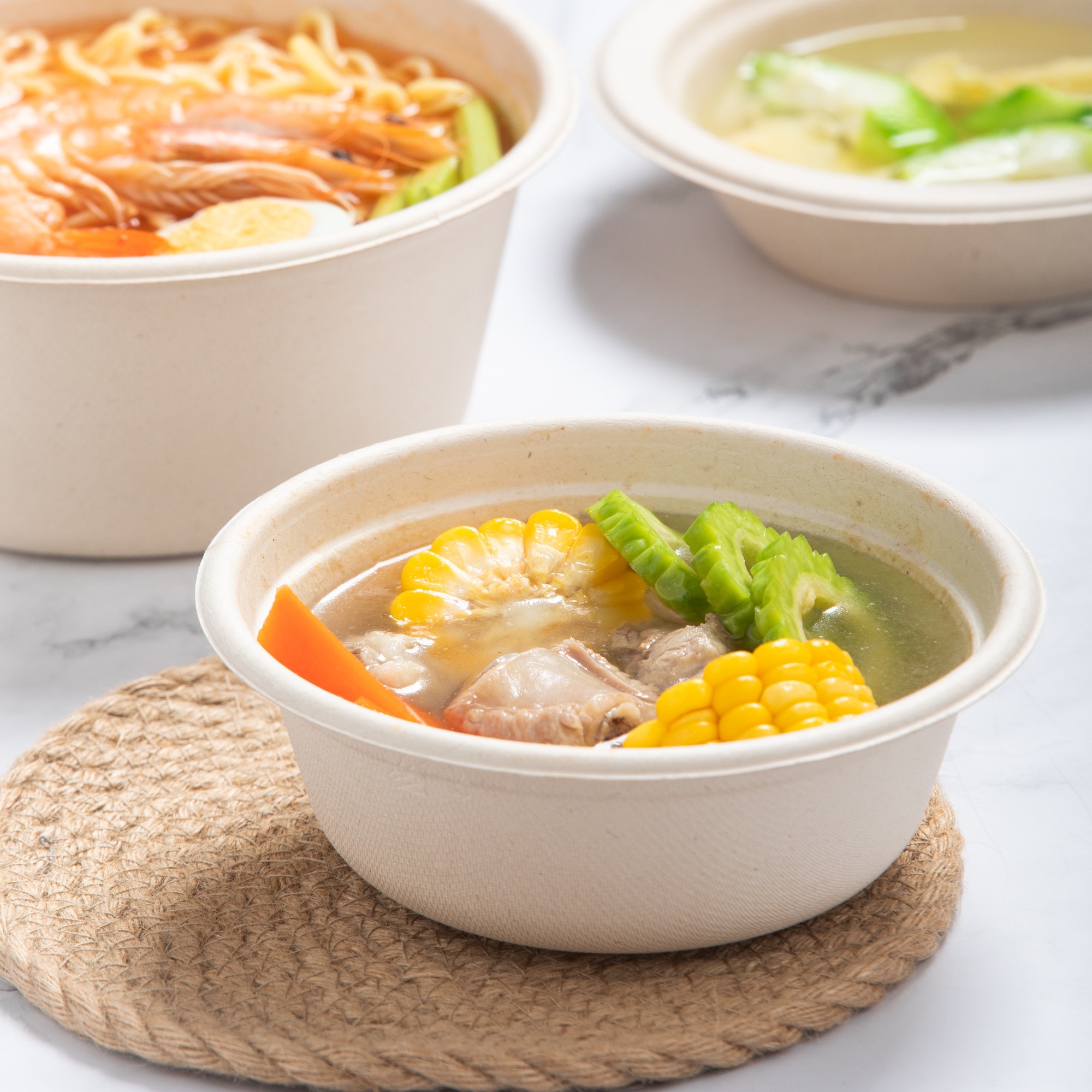 500ml 17oz Φ9"xH3.4" 12g Bagasse Compostable Chicken Salad Delivery Box