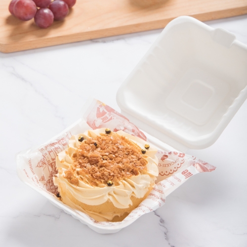 450ml 5.98"x5.98"xH2.99" (Fold) 21g Sugarcane Bagasse Compostable Take Out Fast Food Hamburger Box Brown & White